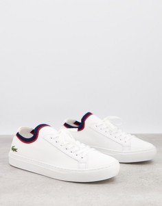 Белые кроссовки с трикотажным верхом и темно-синей отделкой Lacoste la piquee-Белый