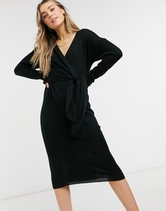 Черное трикотажное платье миди с завязкой Style Cheat Emilia-Черный цвет