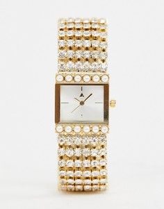 Часы в винтажном стиле с искусственным жемчугом на ремешке ASOS DESIGN-Золотой