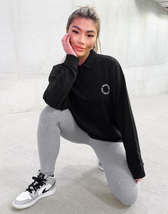 Черный свитшот с воротником поло на короткой молнии и логотипом ASOS Weekend Collective-Черный цвет
