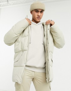 Светло-бежевая дутая куртка ASOS DESIGN-Кремовый