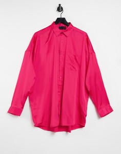 Атласная oversized-рубашка цвета фуксии ASOS DESIGN-Розовый цвет