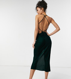 Бархатное платье-комбинация с декоративными бретельками ASOS DESIGN Tall-Зеленый цвет