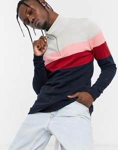 Вязаный джемпер облегающего кроя на молнии с полосками на груди ASOS DESIGN-Многоцветный