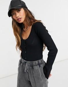 Черное трикотажное боди с пуговицами спереди ASOS DESIGN-Черный цвет