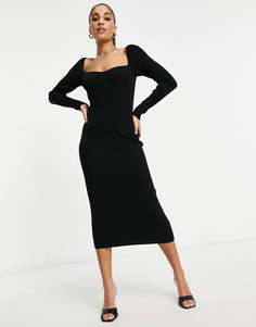Черное вязаное платье с вырезом сердечком ASOS DESIGN-Черный цвет