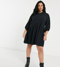 Эксклюзивное черное фактурное платье миди с присборенной юбкой COLLUSION Plus-Многоцветный