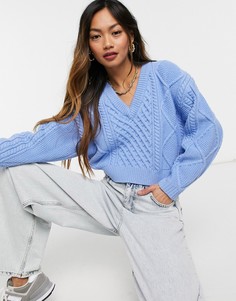 Укороченный джемпер с узором «косичка» синего цвета ASOS DESIGN-Голубой
