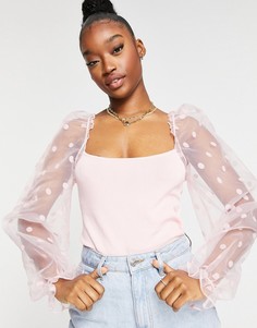 Джемпер с рукавами из органзы в горошек ASOS DESIGN-Розовый цвет