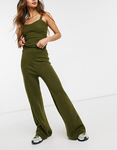 Трикотажные брюки цвета хаки с широкими штанинами ASOS DESIGN (от комплекта)-Зеленый цвет