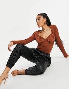 Коричневый джемпер со сборками на чашечках ASOS DESIGN-Коричневый цвет