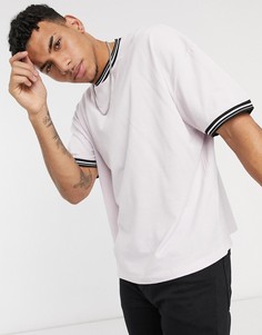 Сиреневая oversized-футболка из пике с контрастной окантовкой ASOS DESIGN-Сиреневый