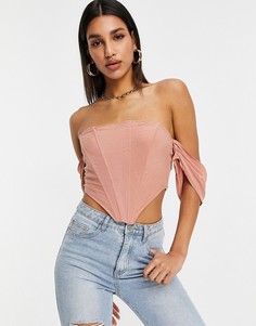 Светло-розовый топ в корсетном стиле со спущенными плечами Missguided-Коричневый цвет
