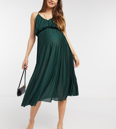 Зеленое платье миди на бретельках с глубоким вырезом ASOS DESIGN Maternity-Зеленый