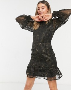 Черное платье мини с цветочным принтом с эффектом металлик New Look-Черный цвет