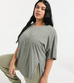 Oversized-футболка с разрезом цвета хаки ASOS DESIGN Curve-Зеленый цвет