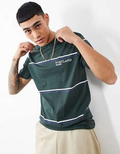 Зеленая футболка в полоску с принтом-названием города на груди ASOS DESIGN-Зеленый цвет