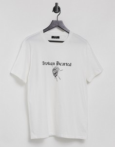 Белая футболка с принтом граффити Bershka-Белый