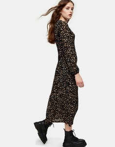 Трикотажное платье миди с многоцветным рисунком Topshop-Многоцветный