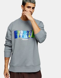 Серый свитшот с принтом Topman