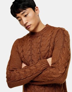 Коричневый джемпер вязки косами Topman