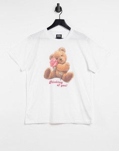 Oversized-футболка с принтом "Thinking of you" и плюшевым мишкой Minga London-Белый