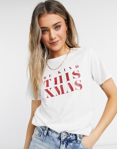 Белая новогодняя футболка с надписью "Be Kind" ASOS DESIGN-Белый