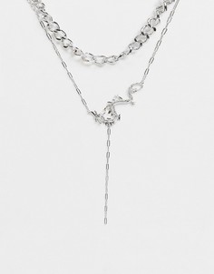 Серебристое ожерелье в несколько рядов с подвеской в виде дракона и лариатом ASOS DESIGN-Серебристый
