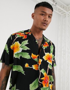 Свободная рубашка с цветочным принтом черного и желтого цвета ASOS DESIGN-Черный цвет