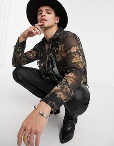Прозрачная рубашка с оборками и цветочным принтом ASOS DESIGN-Черный цвет