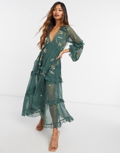 Свободное платье миди с кластерной отделкой ASOS DESIGN-Зеленый цвет