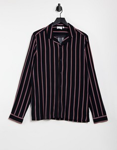Черная классическая рубашка из вискозы в полоску с отложным воротником ASOS DESIGN-Черный цвет