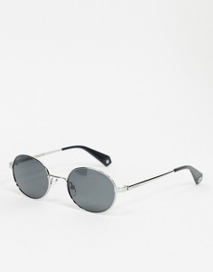 Круглые солнцезащитные очки в серебристой оправе с черными линзами Polaroid X Love Island-Серебристый