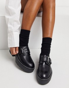 Черные кожаные туфли на шнуровке и плоской подошве ASOS DESIGN Madie-Черный цвет