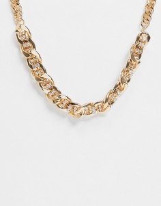 Золотистое ожерелье в виде витой цепочки с крупными звеньями и камнями ASOS DESIGN-Золотистый