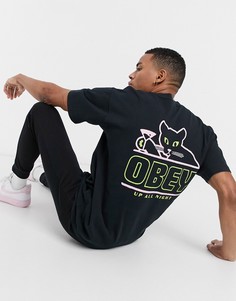 Черная футболка из плотного трикотажа с принтом "Up All Night" на спине Obey-Черный цвет