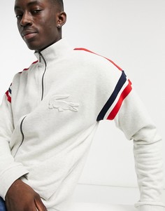 Серый свитшот на молнии с большим однотонным логотипом в виде крокодила Lacoste