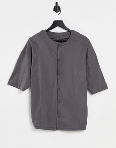 Серая oversized-футболка на пуговицах ASOS DESIGN-Коричневый цвет