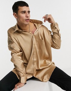 Коричневая атласная oversize-рубашка ASOS DESIGN-Коричневый цвет