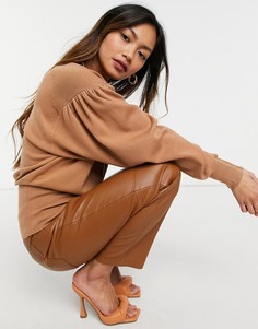 Светло-коричневый джемпер с высоким воротом и рукавами «летучая мышь» ASOS DESIGN-Светло-бежевый