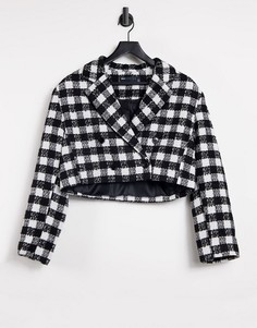 Черно-белый укороченный пиджак свободного кроя из ткани букле ASOS DESIGN-Многоцветный