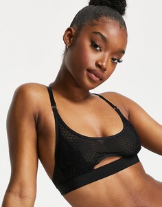 Черный сетчатый бралетт с кружевом и вырезом Hunkemoller Duckie-Черный цвет