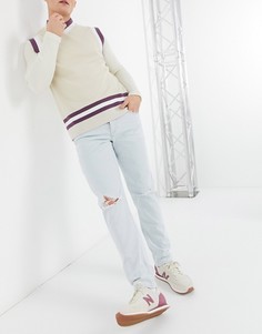 Светлые узкие эластичные джинсы с рваными коленями ASOS DESIGN-Голубой