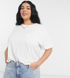 Серая свободная футболка с отворотами на рукавах ASOS DESIGN Curve-Бежевый