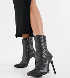 Черные полусапожки для широкой стопы на каблуке Simmi London Melina-Черный цвет
