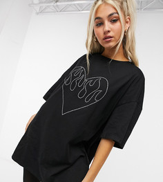 Платье-футболка в стиле oversized с рисунком сердца из страз One Above Another-Черный цвет