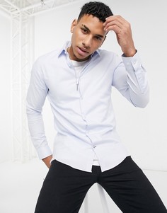 Синяя рубашка из ткани добби с принтом мелким горошком Burton Menswear-Голубой