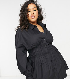 Черное платье-рубашка с защипами на талии Missguided Plus-Черный цвет