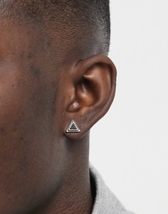 Серебристые треугольные серьги-гвоздики с черным камнем Icon Brand-Серебристый