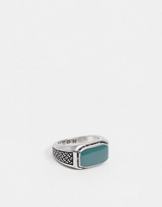 Серебристое кольцо-печатка с зеленым камнем Icon Brand-Серебристый